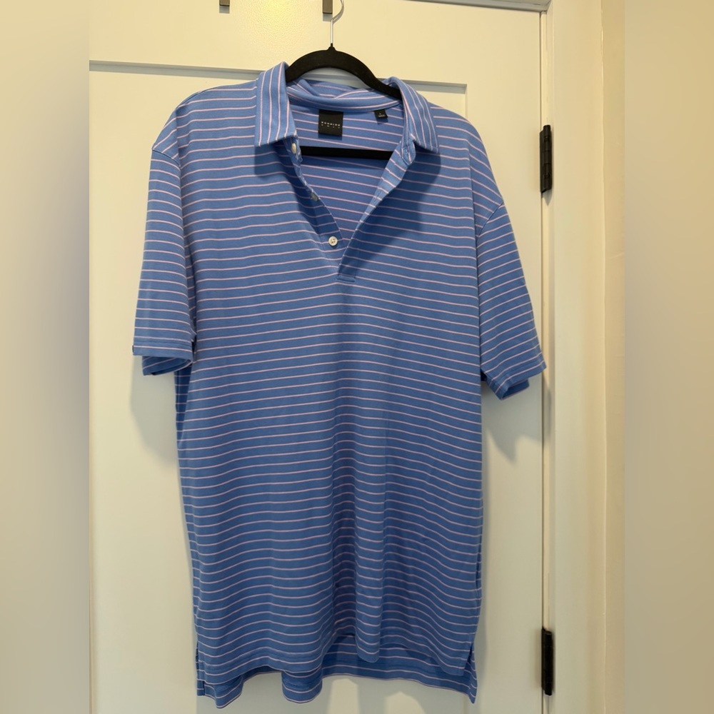 Dunning Golf Blue and Pink Striped Polo Shirt